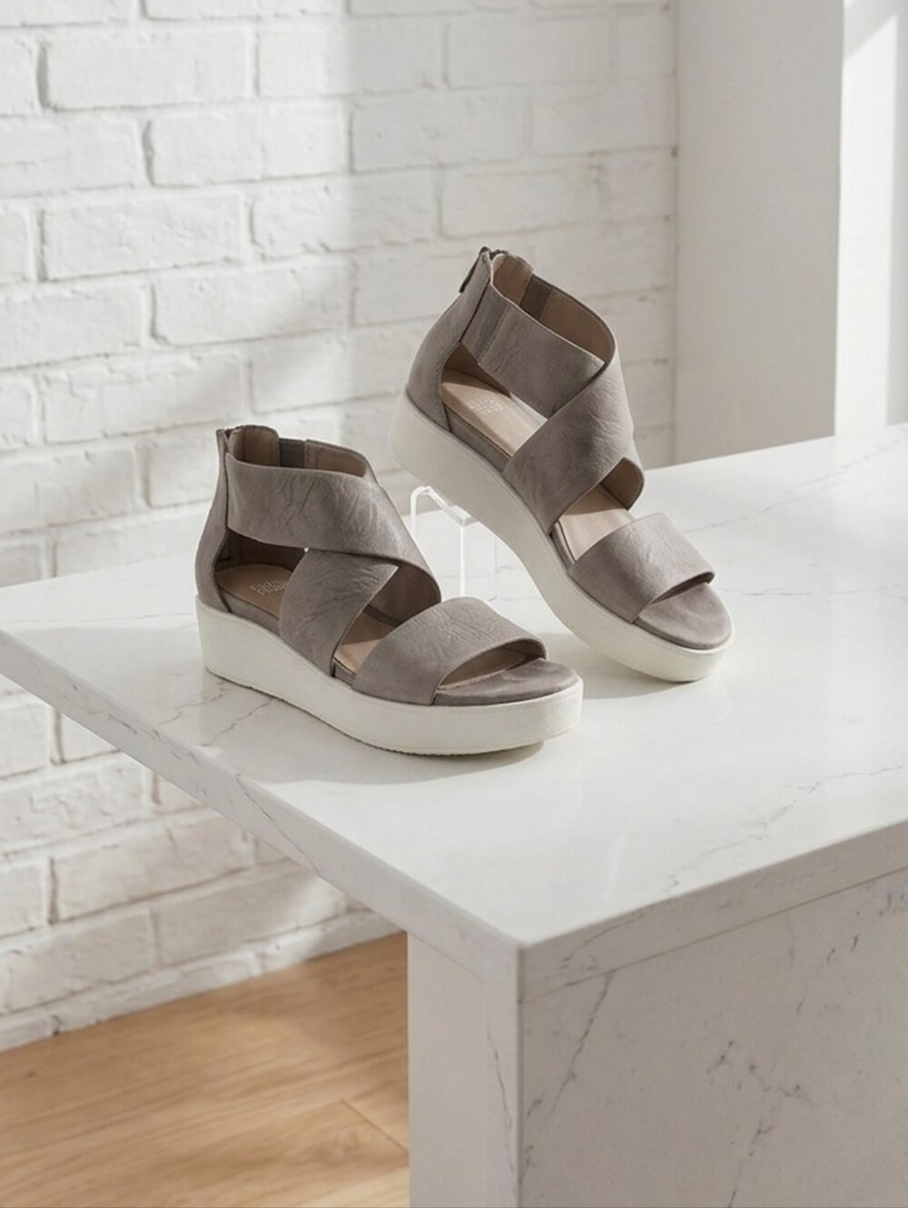 Eileen Fisher Silver Leather Platform Sandals